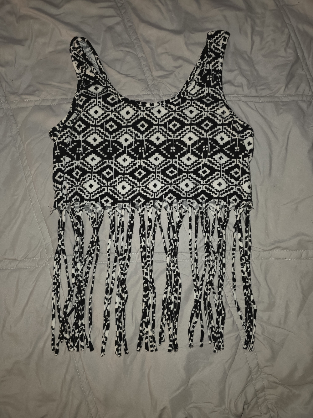 Charlotte Russe Black and White Fringe Crop Tank